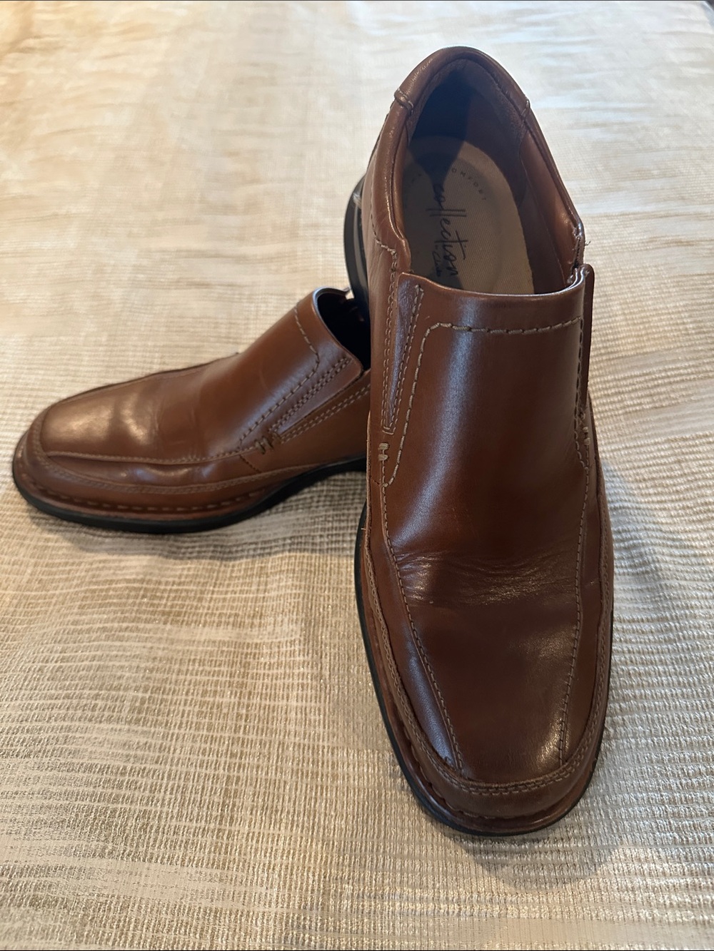 Clark's Collection Ultimate Comfort Brown Leather Slip On Dress Shoes - Size 10W